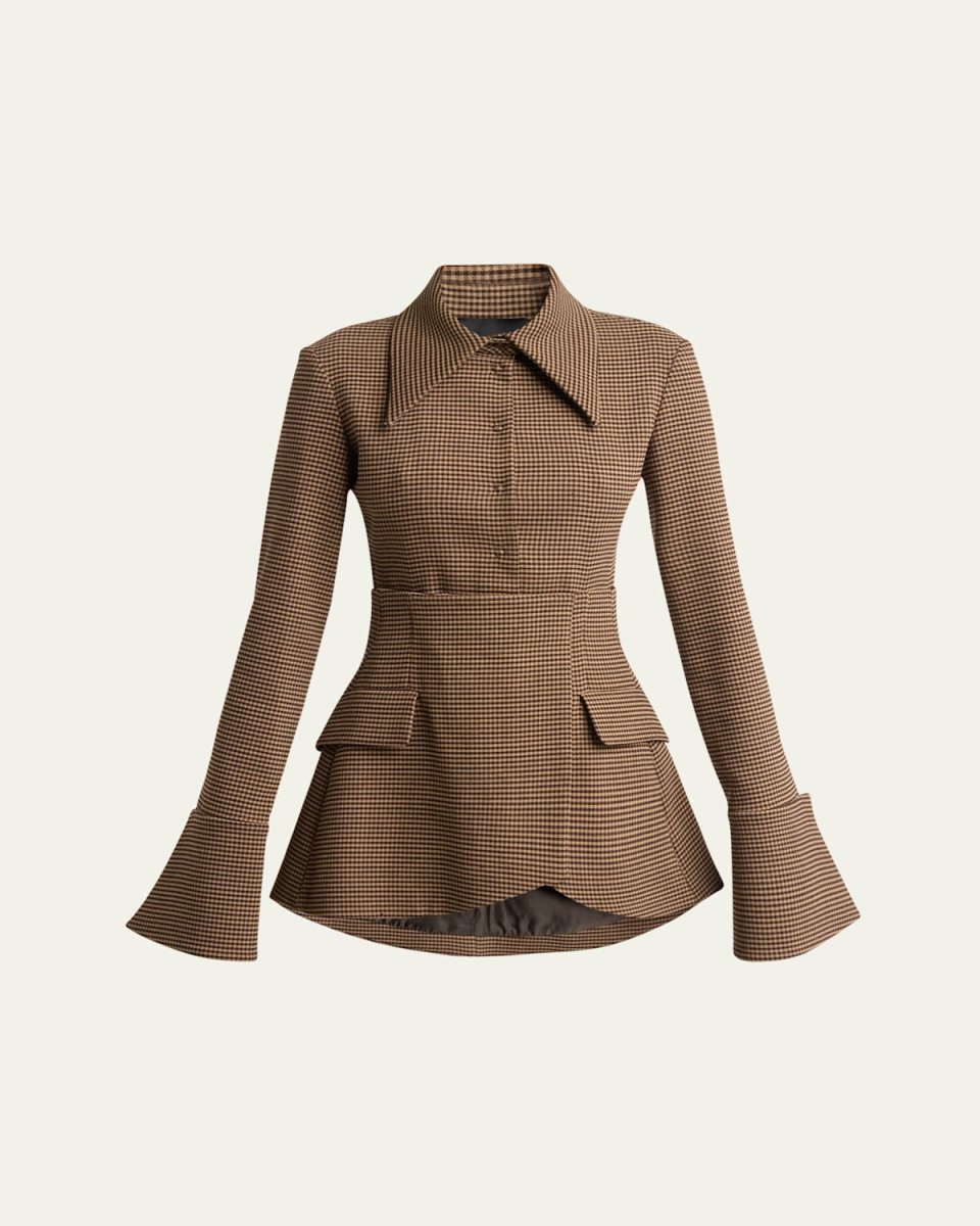 Fitted Micro-Check Shirt with Basque Detail